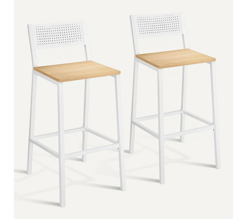 Tabourets De Bar, Lot De 2, Sièges Cuisine, Style Industriel, Beige Chêne Et Blanc