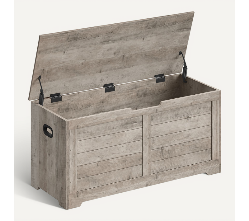 Banc Coffre De Rangement, 2 Charnières De Sécurité, Imitation Grange, 40 X 100 X 46 Cm, Grège Chiné