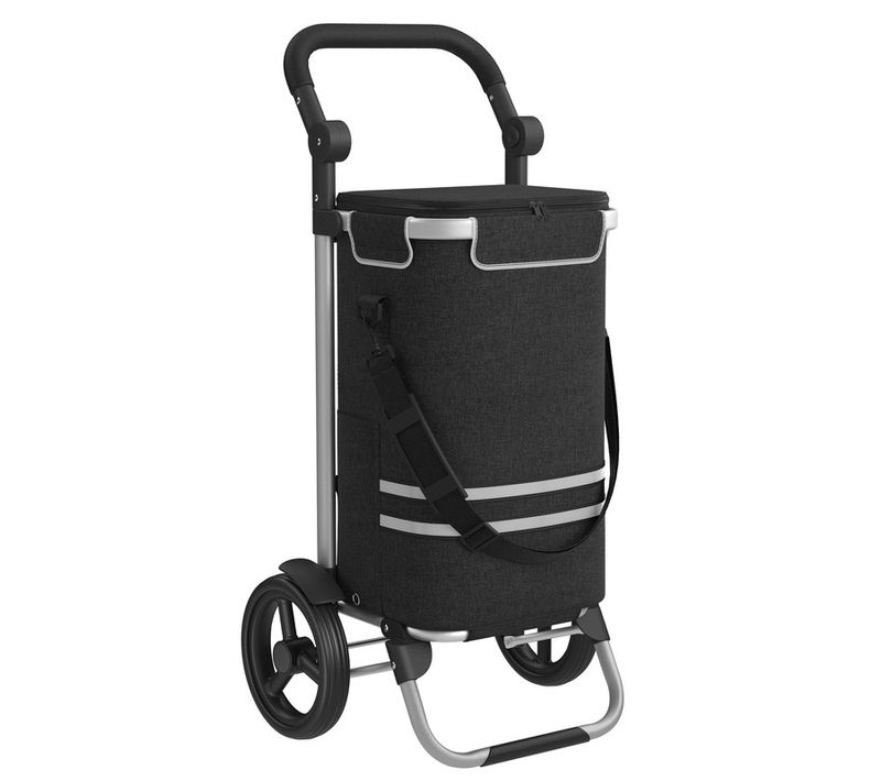 Caddie De Courses, Chariot De Courses, Pliable, Avec Sac Isotherme, Polyvalent, Noir