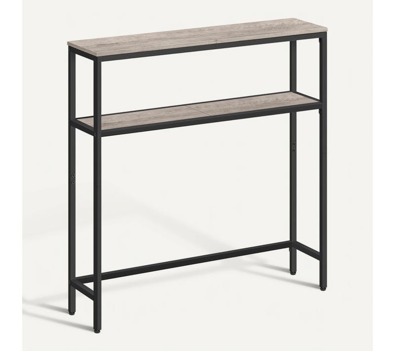 Console Pour Couloir, Table De Salon Fine à 2 Niveaux, 20 X 80 X 80 Cm, Grège Chiné Et Noir D'encre