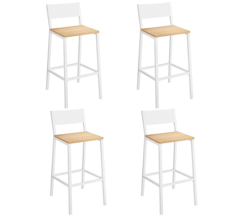 Tabourets De Bar, Lot De 4, Sièges Cuisine, Style Industriel, Beige Chêne Et Blanc