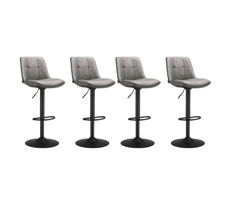 Tabourets de Bar, Lot de 4, Siège Pivotant à Hauteur Réglable, Matelassé, en PU, Gris
