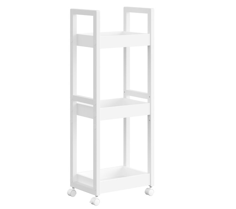 Chariot De Salle De Bain, Chariot De Rangement à 3 Niveaux Sur Roulettes, 20 X 30 X 80 Cm, Blanc