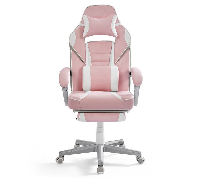 Fauteuil De Bureau, Repose-pieds Télescopique, Mécanisme à Bascule, Rose Bonbon Et Blanc Crème