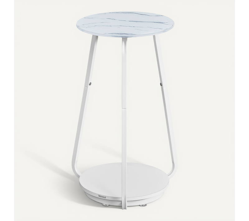 Table D'appoint Ronde, Guéridon Avec Plateau En Verre Et étagère En Panneau D'aggloméré, Blanc