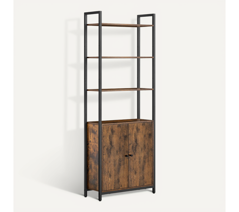 Bibliothèque Verticale à 6 Niveaux Avec Porte, étagères Réglables, 24 X 60 X 159,5 Cm, Marron