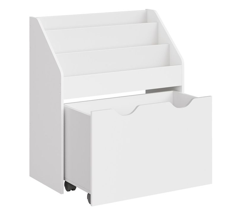 Étagère Pour Jouets, 3 Compartiments Bibliothèque Pour Enfants, Avec Roulettes, Blanc Nuage