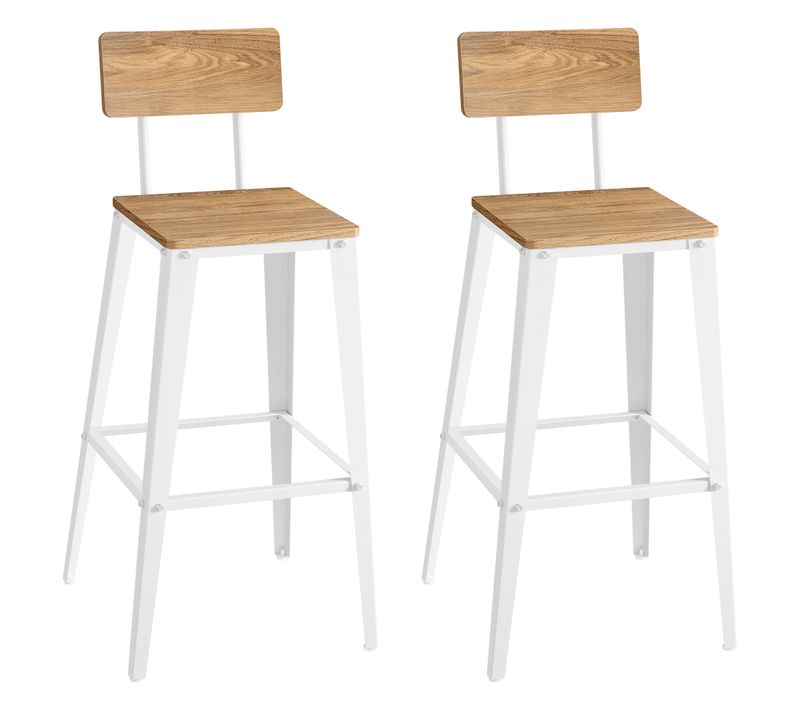 Tabouret Bar Industriel, Lot De 2, Avec Dossier, Cadre En Acier, Marron Blé Et Blanc Nuage