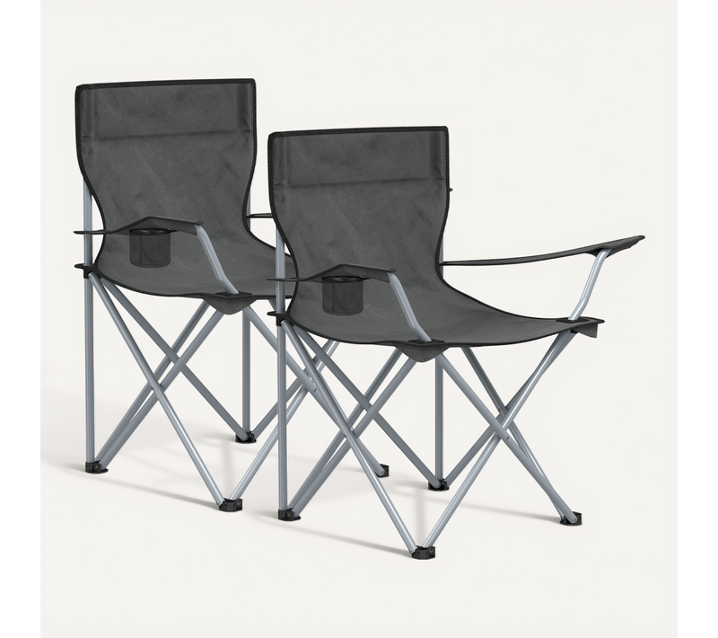 Chaise Pliante Camping, Lot De 2, Avec Accoudoir, Porte-gobelet, Portable, Pliable, Gris Ardoise
