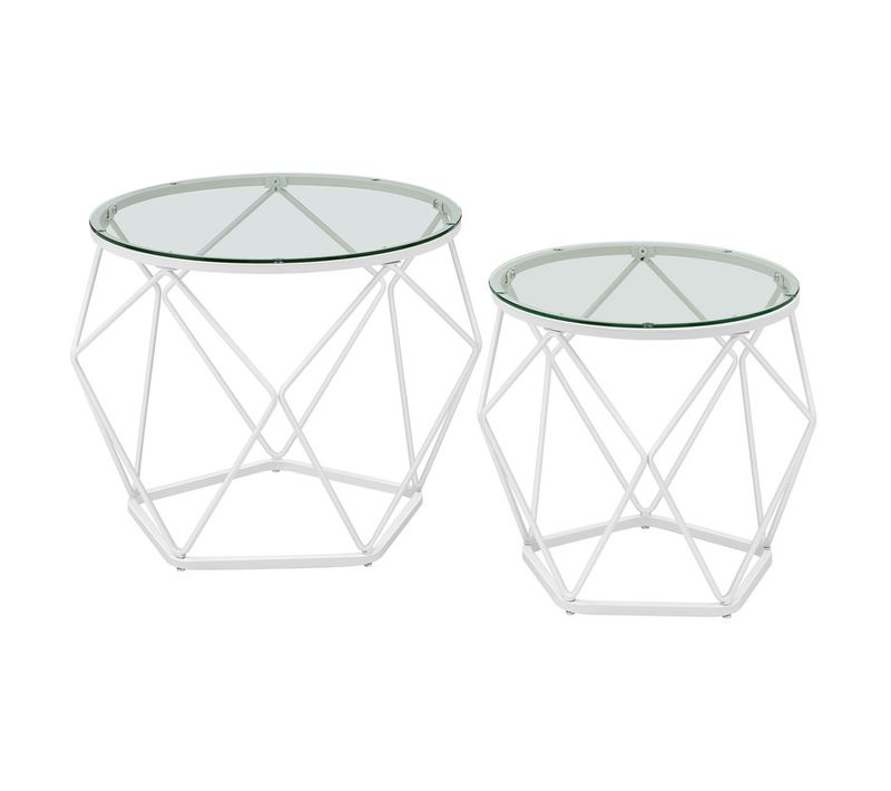 Table Basse Ronde, Lot De 2, Style Moderne, Plateau Amovible, Gris Ardoise Et Blanc Nuage