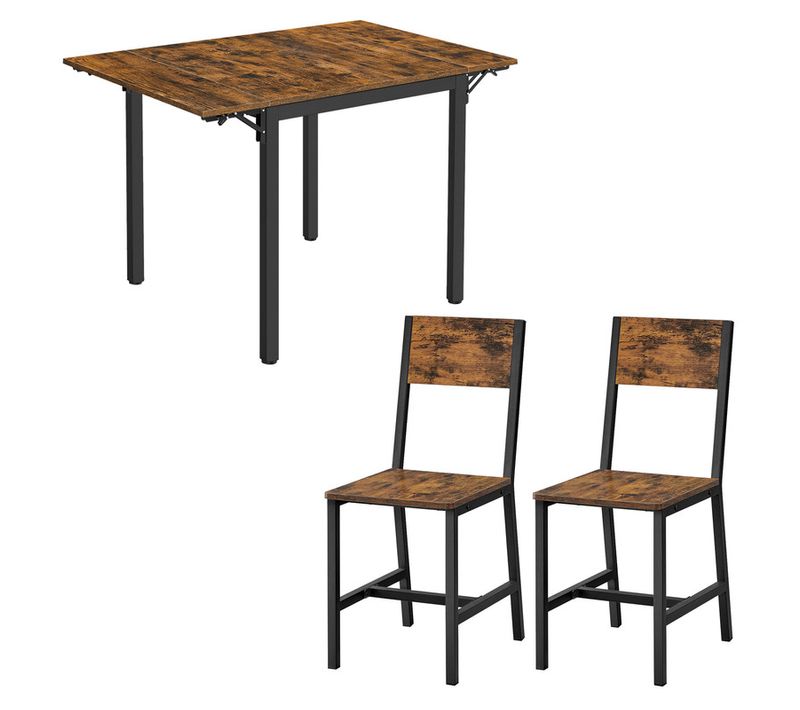 Ensemble De Table à Manger, 2 Chaises De Salle à Manger, Table Pliante, Marron Rustique Et Noir