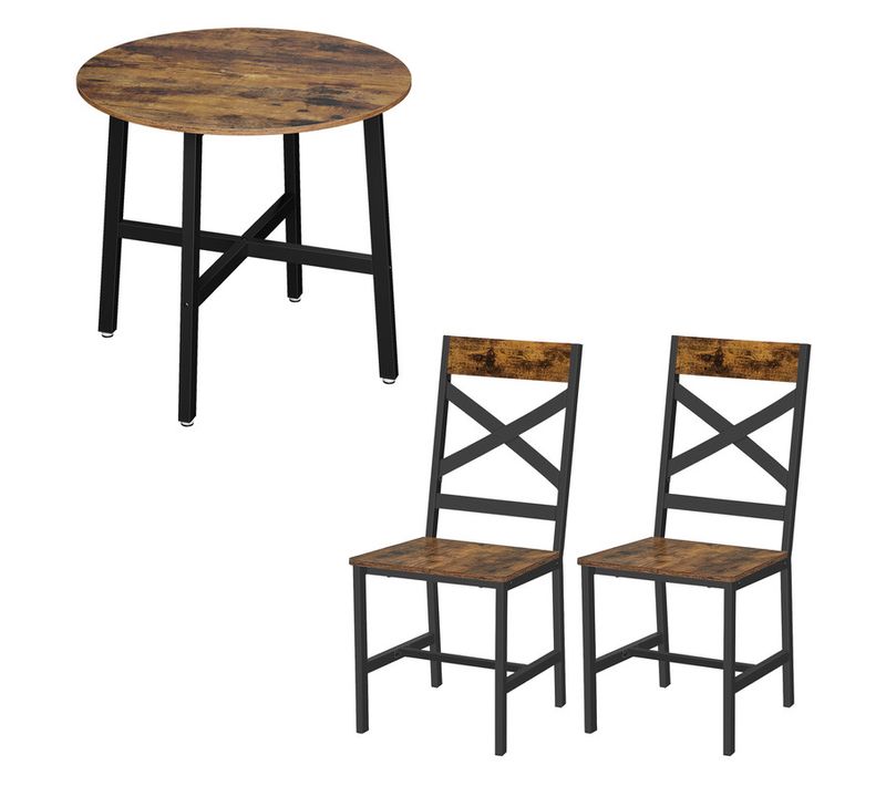 Ensemble De Meuble De Salle à Manger, Table Ronde 80 X 75 Cm (ø X H) Et 2 Chaises, Marron Et Noir