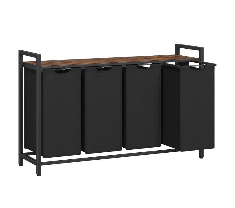 Panier à Linge, 4 Sacs Amovibles En Tissu Oxford, 4 X 40 L, 116 X 33 X 72 Cm, Marron Et Noir