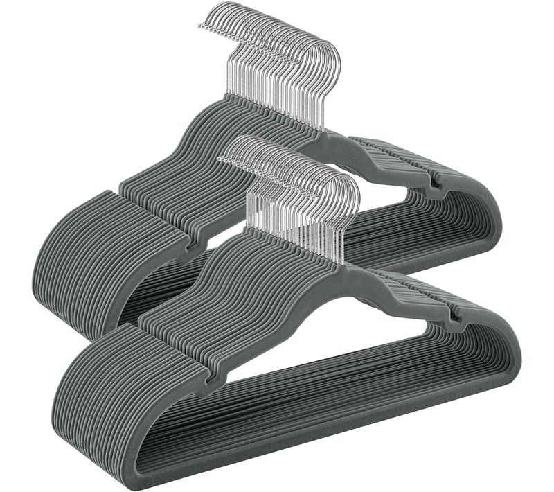 Cintres En Velours, Lot De 50, Avec Encoches, Barre Pour Pantalons, Crochet Pivotant à 360°, Gris