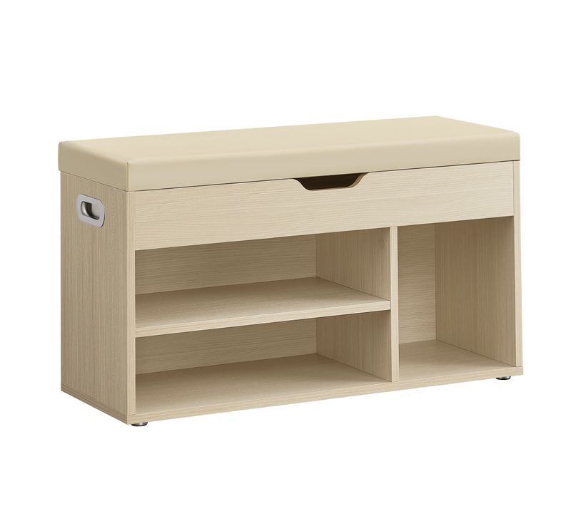 Banc à Chaussures Rembourré, 3 Compartiments, Rangement Caché, Capacité De Charge 150 Kg, Beige