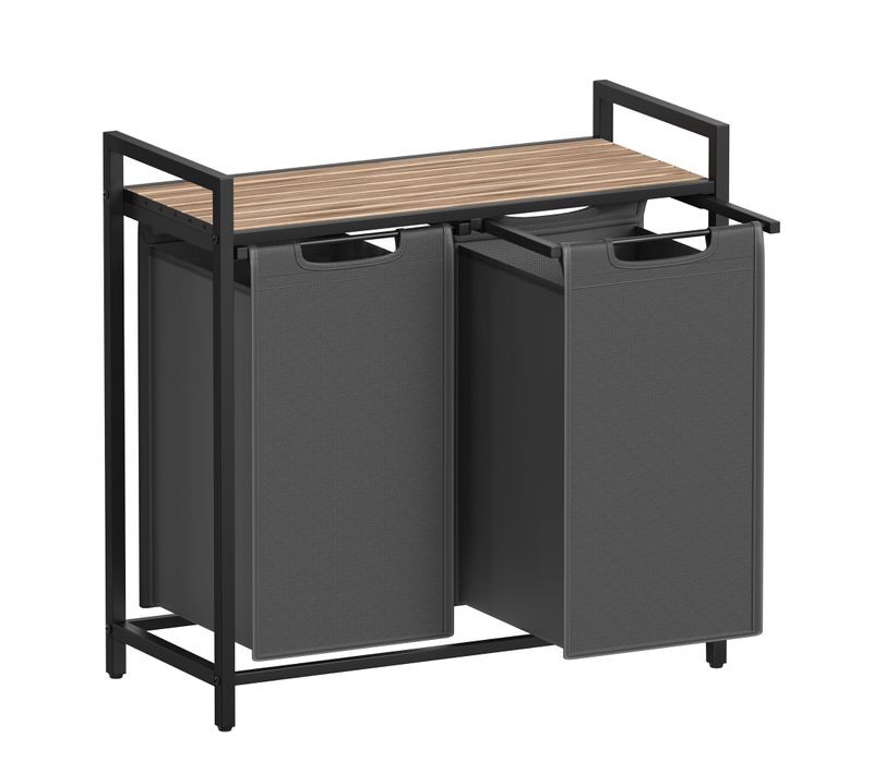 Panier à Linge, 2 Sacs Amovibles En Tissu Oxford, 2 X 46l, 73 X 33 X 72 Cm, Marron Camel Et Gris