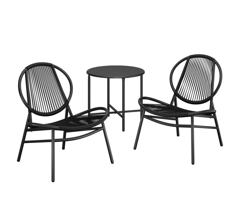 Ensemble Salon De Jardin, 3 Pièces, Table D'appoint Et 2 Chaises, Balcon, Noir D'encre