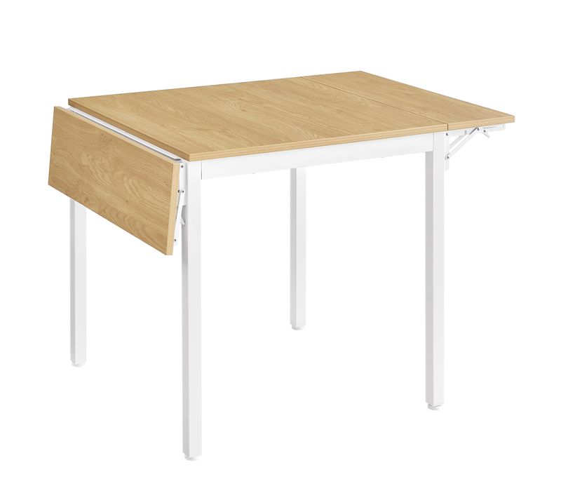 Table De Salle à Manger Pliable, Extensible, Avec Abattants, Couleur Chêne Naturel Et Blanc Nuage