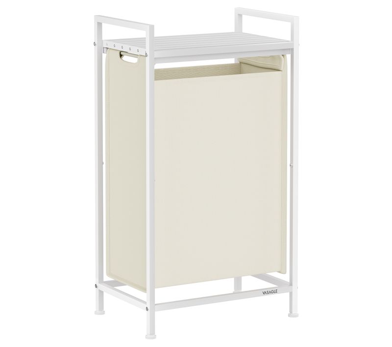 Panier à Linge, Sac Amovible En Tissu Oxford, 47 L, 42 X 28 X 75 Cm, Blanc Crème Et Blanc Nuage