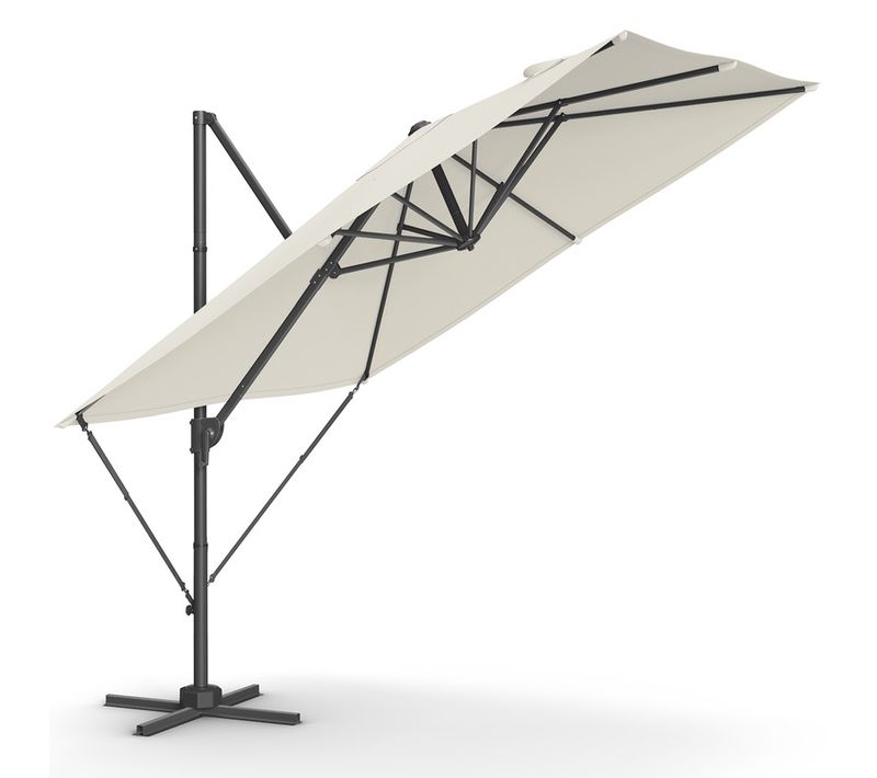 Parasol De Jardin Déporté 270 X 270 Cm, Upf 50+ Pivotant à 360°, Inclinaison, Blanc Crème
