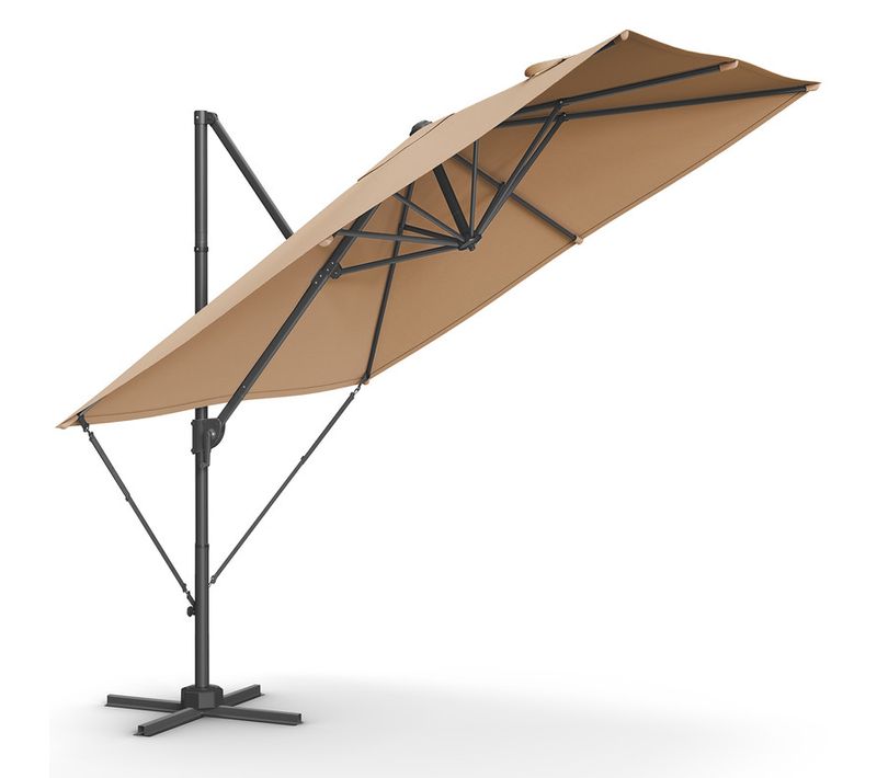 Parasol De Jardin Déporté 270 X 270 Cm, Upf 50+ Pivotant à 360°, Inclinaison, Marron Camel