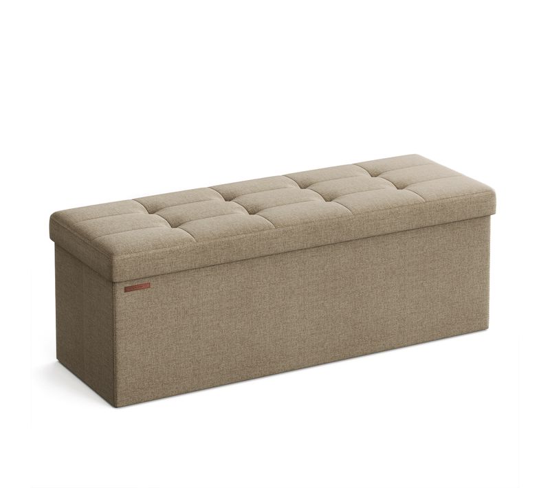 Banc De Rangement Pliable De 110 Cm, Coffre De Rangement, Tabouret Repose-pieds, Taupe Clair