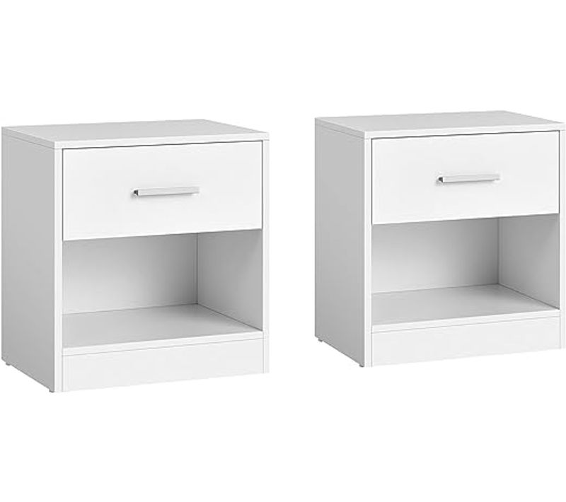 Lot De 2 Tables De Chevet Avec Tiroir, Poignée, Compartiment Ouvert, 39 X 28 X 41 Cm, Blanc
