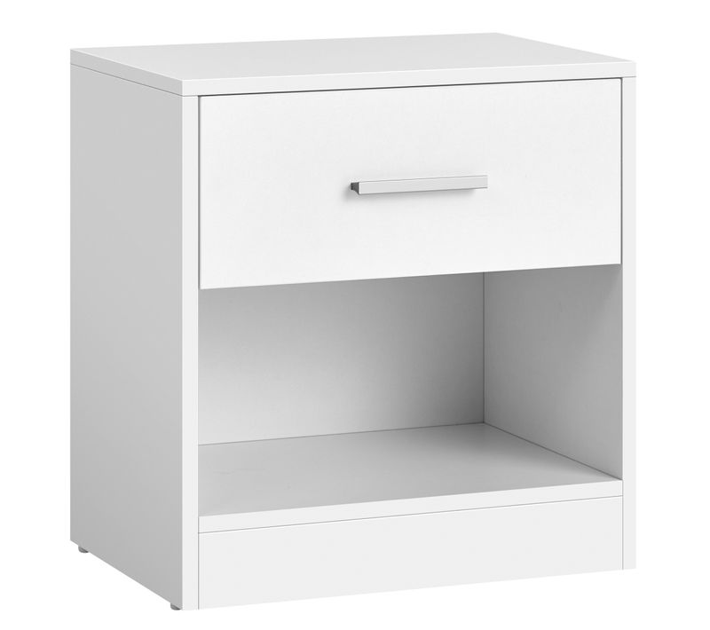 Table De Chevet Avec Tiroir, Poignée, Compartiment Ouvert, 39 X 28 X 41 Cm, Blanc Classique