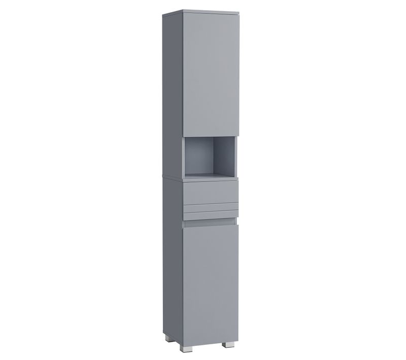 Armoire De Salle De Bain, étagères Réglables, Compartiments, 30 X 30 X 170 Cm, Gris Mystique