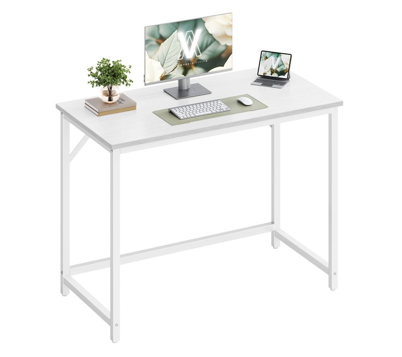 Bureau, Table, Poste De Travail, 50 X 100 X 76 Cm, Style Moderne, Cadre En Métal, Blanc érable