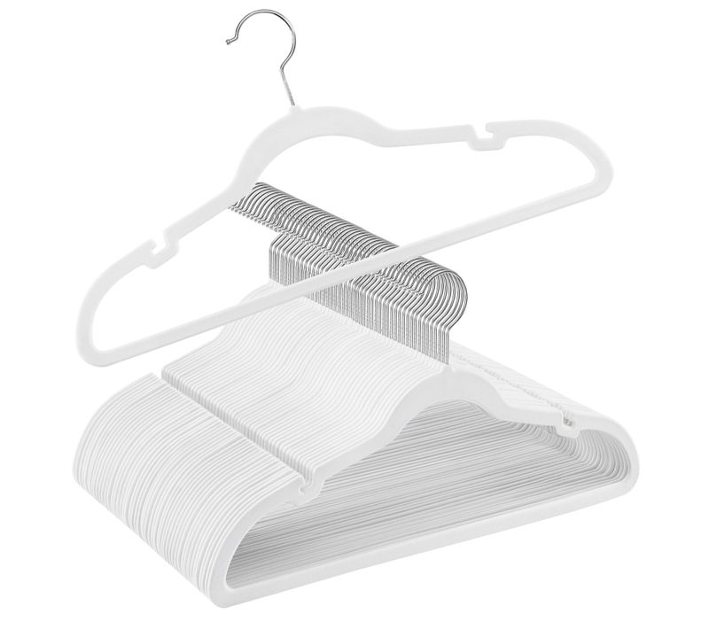 Cintres En Velours, Lot De 50, Antiglisse, Avec Encoches, Barre Pour Pantalons, Blanc Classique