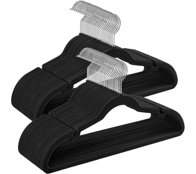 Cintres En Velours, Lot De 50, Antiglisse, Avec Encoches, Barre Pour Pantalons, Noir Classique