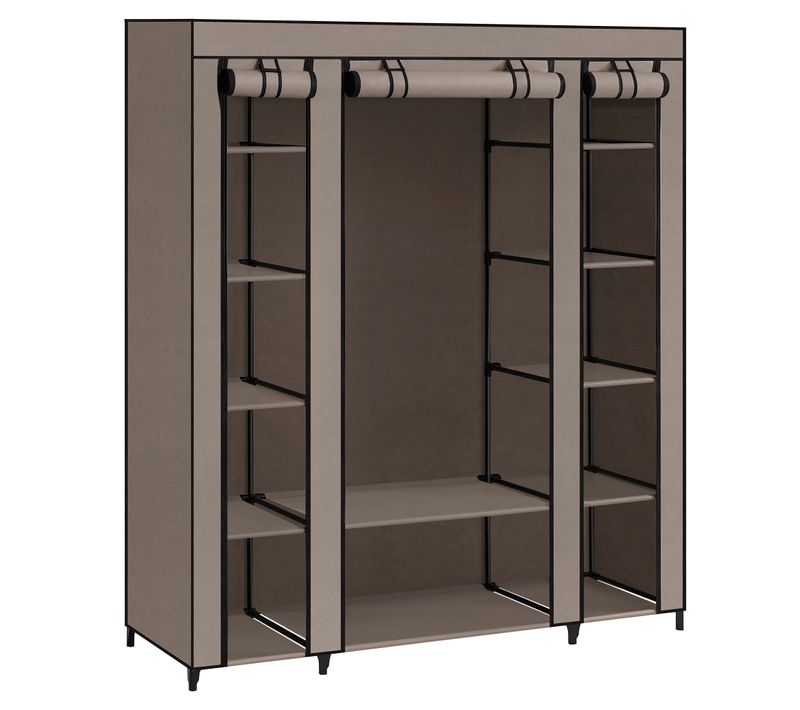Armoire De Rangement En Tissu, 45 X 150 X 175 Cm, 12 Compartiments, Cadre En Métal, Taupe