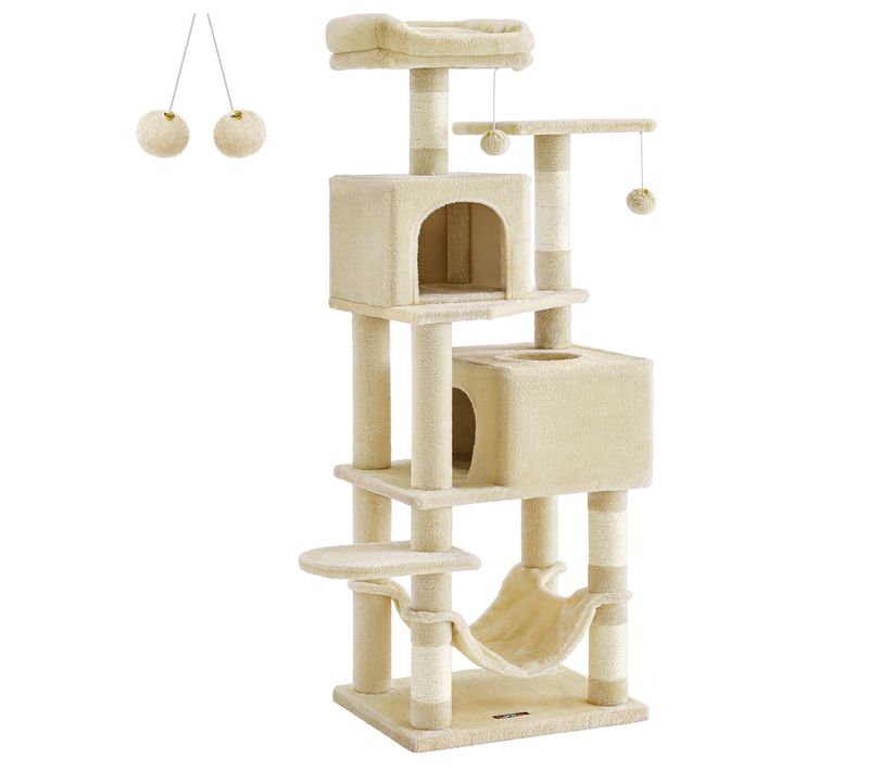 Arbre à Chat 155 Cm De Hauteur, Tissu Peluche, Multi-niveaux, Beige