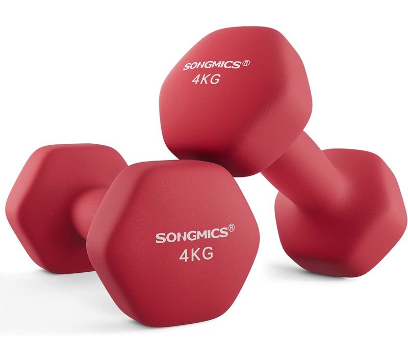 Lot De 2 Haltères,2 X 4 Kg,hexagonaux, Pour Salle De Sport, Domicile,rouge