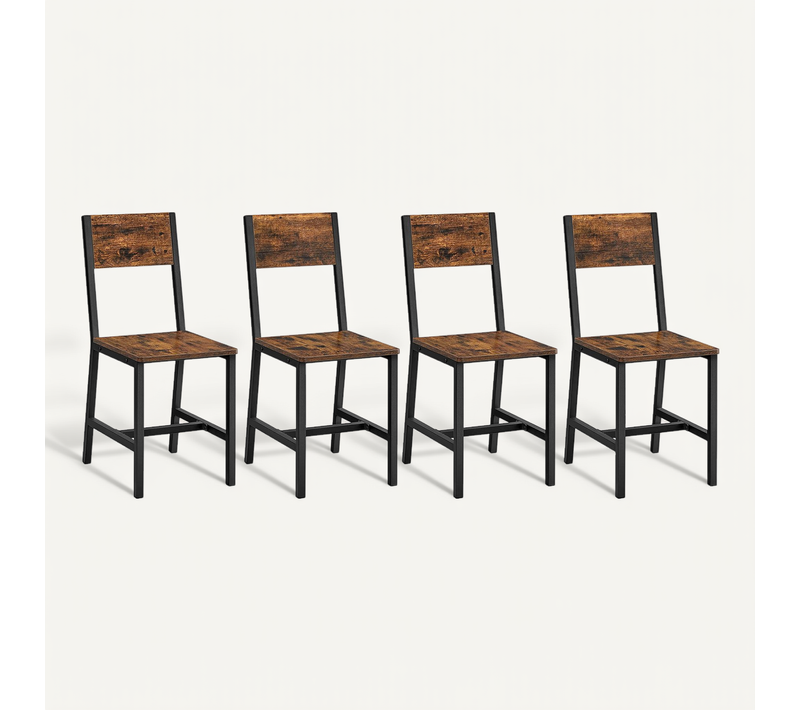 Chaise Salle à Manger Lot De 4, Cadre En Acier, Style Industriel, Marron Rustique Et Noir