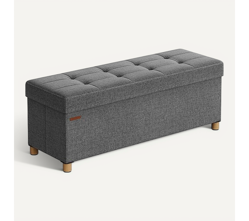 Pouf, Tabouret Avec Repose-pieds, Pliable, Banc Avec Rangement, 38 X 110 X 40 Cm, Gris Foncé