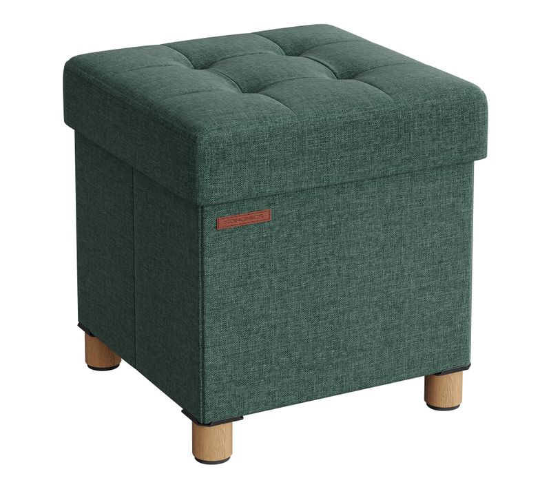 Pouf, Tabouret Avec Repose-pieds, Pliable, Banc Avec Rangement, 38 X 38 X 40 Cm, Vert Rétro