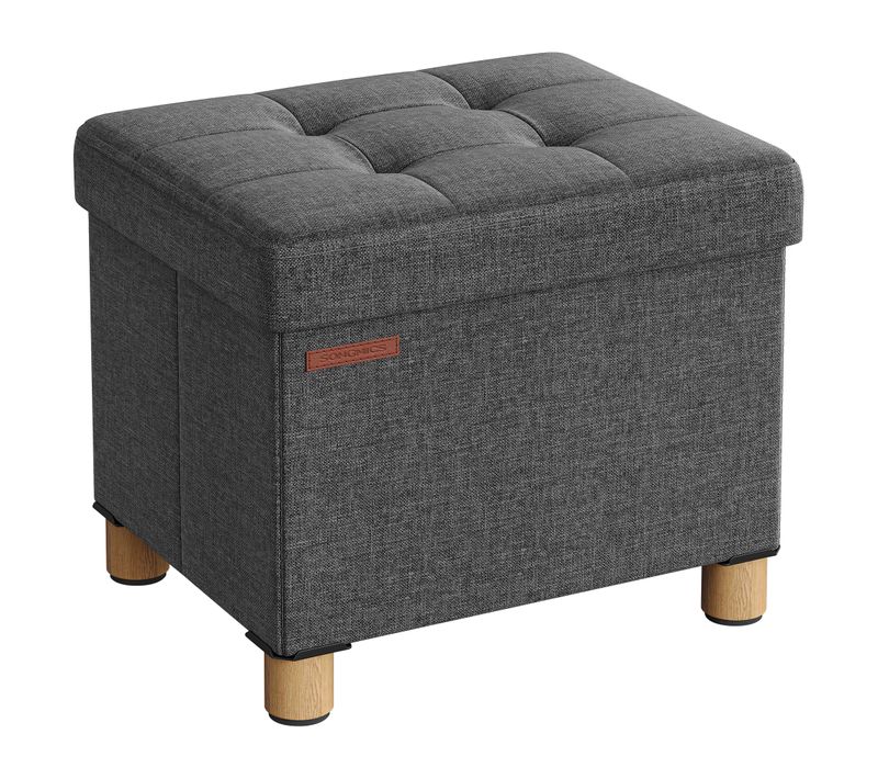 Pouf, Coffre De Rangement, Pliable, Banc Avec Rangement, 32 X 40 X 33,5 Cm, Gris Foncé