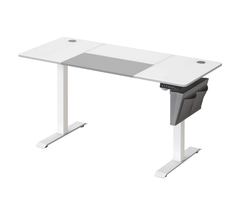 Bureau Assis Debout Électrique, 60 X 140 X (72-120) Cm, Blanc Classique Et Gris Tourterelle