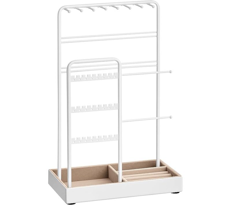 Porte-bijoux, Organisateur De Bijoux, Présentoir Accessoires, En Métal, Plateau En Velours, Blanc