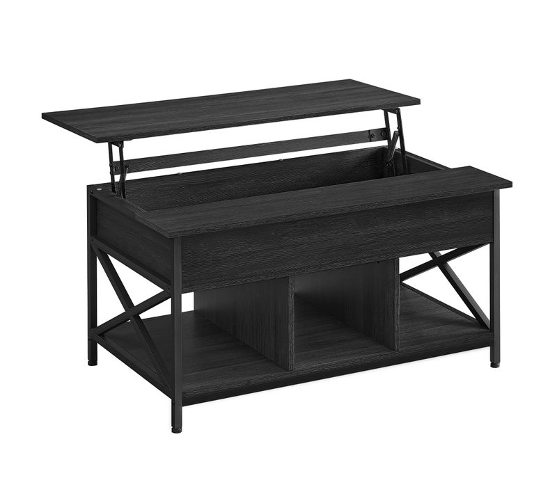 Table Basse, Table De Salon Avec Plateau Relevable, 60 X 100 X (48-62) Cm, Gris Anthracite Et Noir