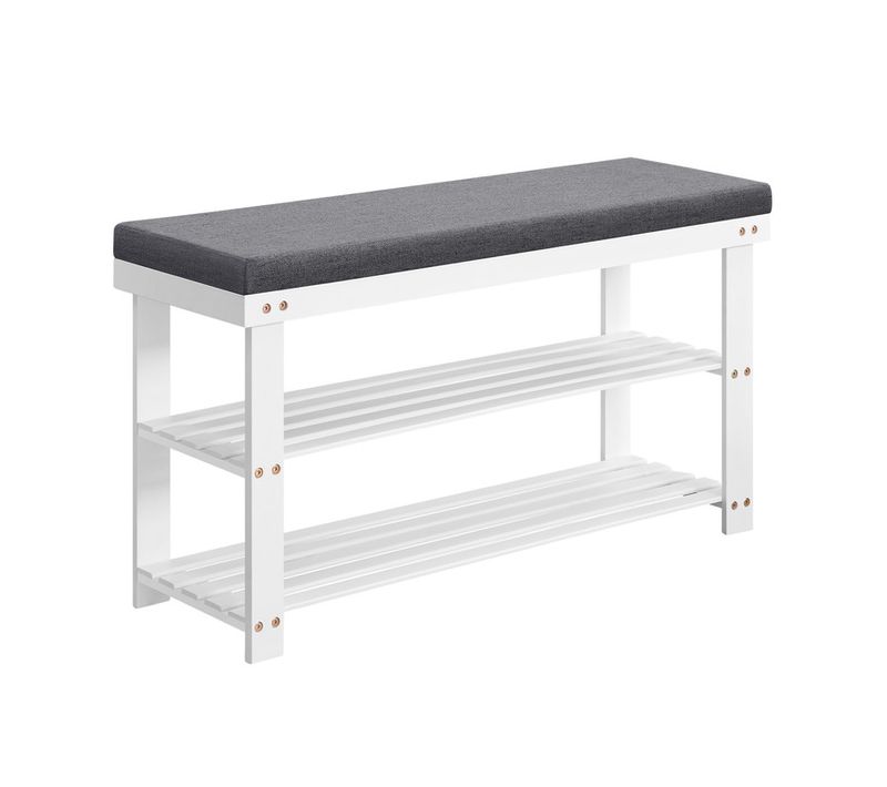 Banc à Chaussures En Bambou, étagère à Chaussures à 2 Niveaux, 29 X 90 X 49 Cm, Blanc Et Gris