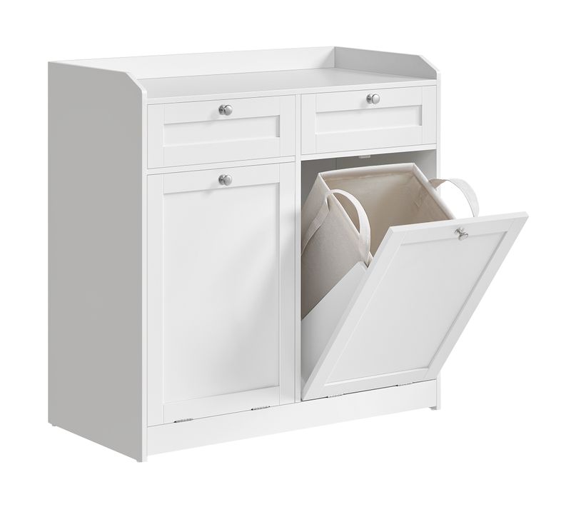 Meuble De Salle De Bain, 2 Tiroirs Et 2 Paniers à Linge, 40 X 78,9 X 80,2 Cm, Blanc Nuage