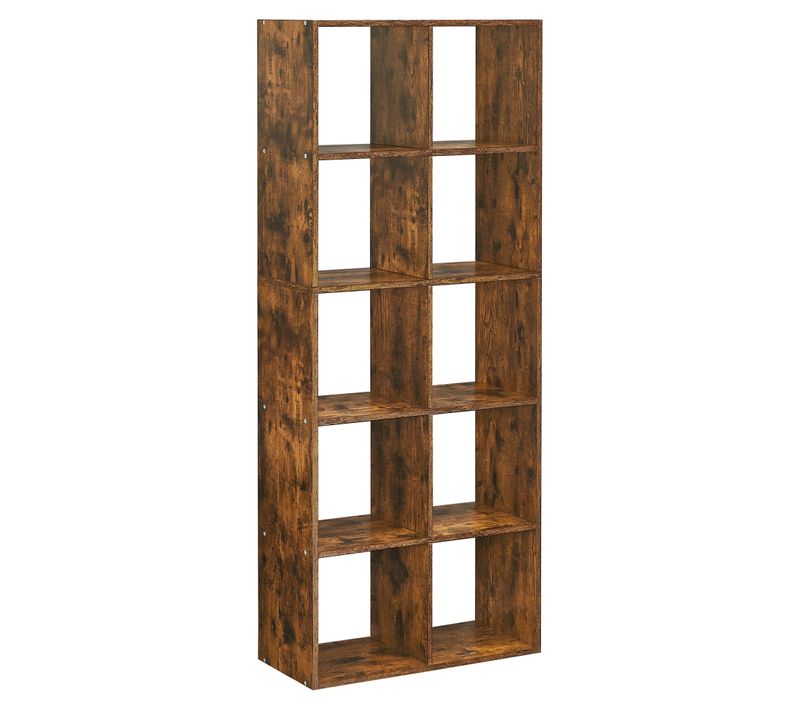 Bibliothèque, Étagère De Rangement 10 Compartiments, Séparateur De Pièce, Marron Rustique