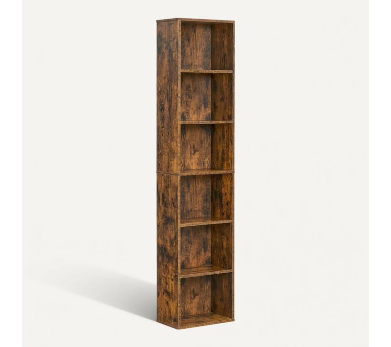 Bibliothèque, étagère De Rangement 6 Niveaux, Style Industriel, 24 X 40 X 178,5 Cm, Marron Rustique