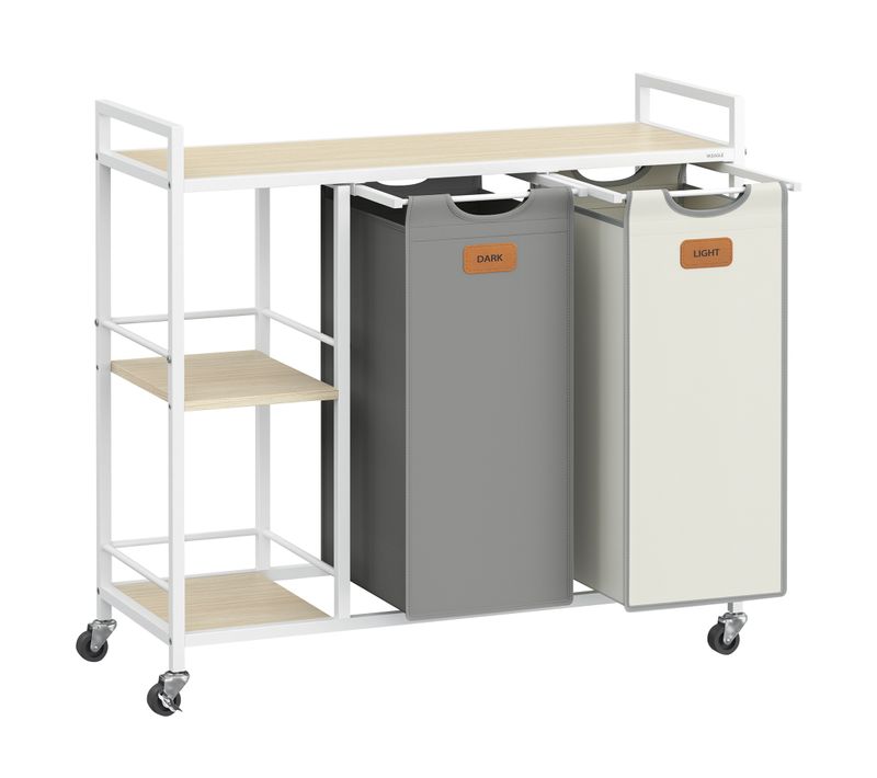 Panier à Linge, 100 L, Beige Naturel, Gris Tourterelle Et Blanc Crème