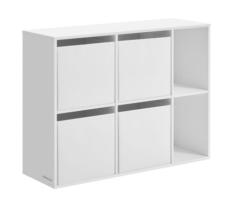 Bibliothèque, Assemblage Ultra-rapide Sans Outils Toolless, 6 Compartiments, 4 Tiroirs, Blanc