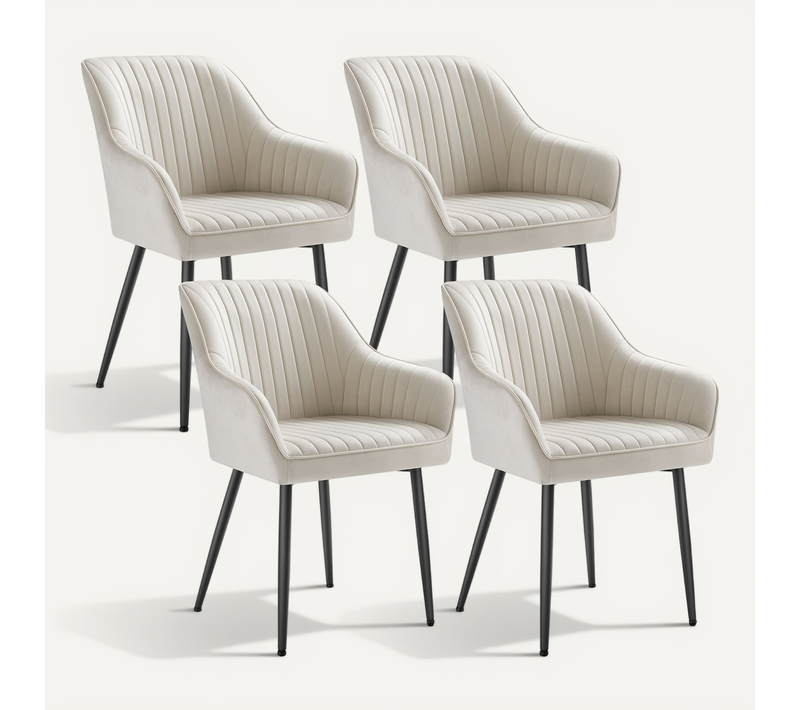 Chaise Salle à Manger, Lot De 4, Chaise De Cuisine, Fauteuil En Velours, Avec Accoudoirs