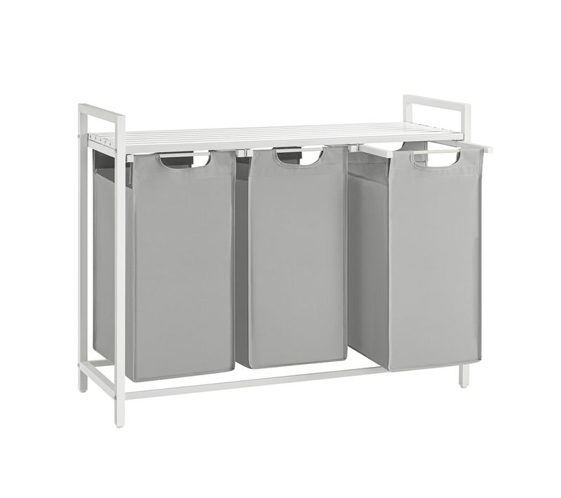 Panier à Linge 3 Compartiments, Avec Étagère, Sac Amovible En Tissu Oxford, 3 X 38 L, Gris